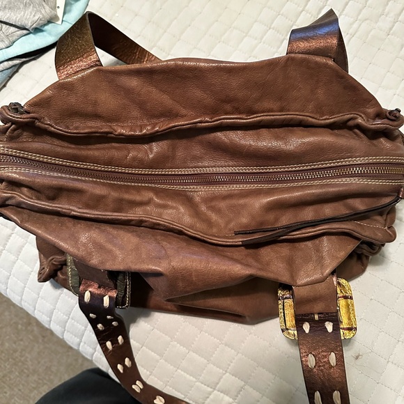 Cavakonti Brown Leather Boho Tote Bag with bronze leather accents - Picture 6 of 13